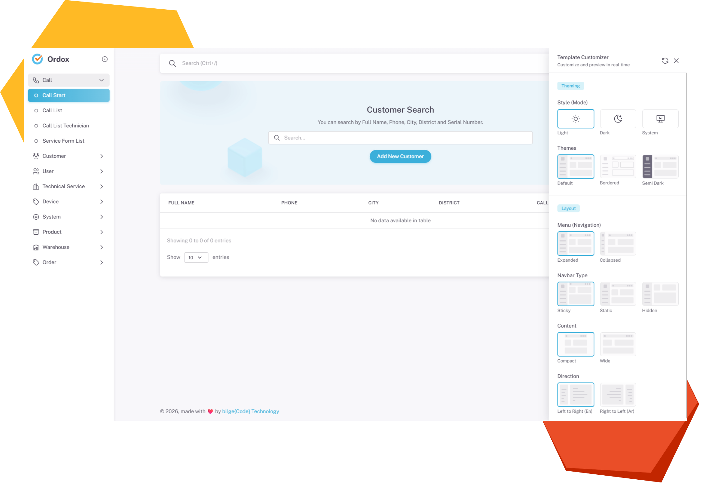 Service management dashboard interface in Ordox field service software
