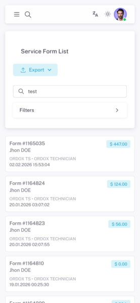 Ordox mobil teknik servis, saha operasyon yönetimi, çağrı ve iş emri takip, servis yönetimi uygulaması ekranı